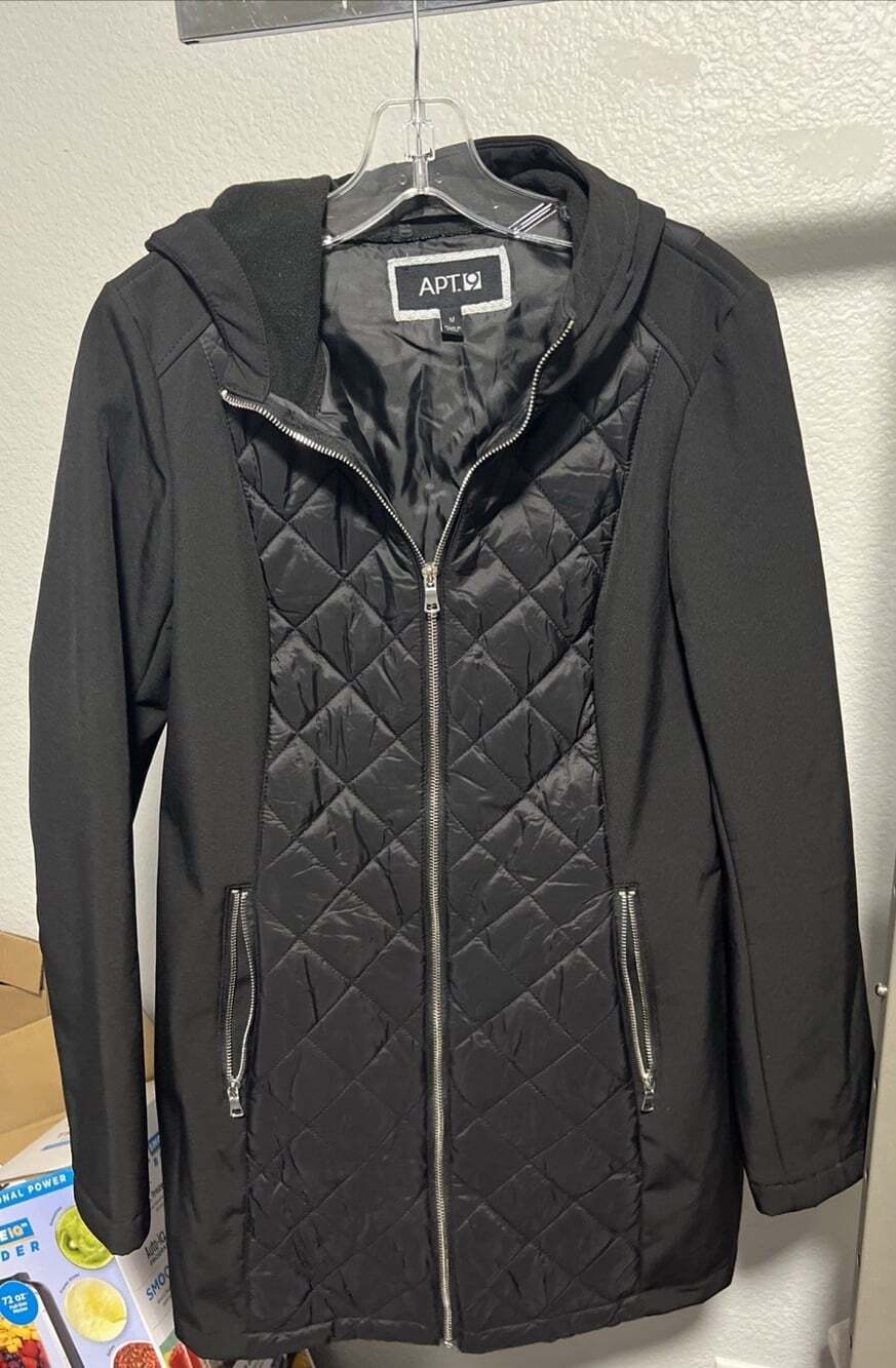 Apt 9 Jacket Women's Medium Black Soft Shell Full Zip Pockets Quilted